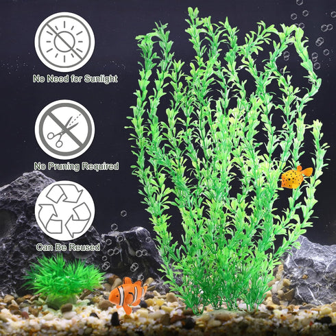 Large Plastic Aquarium Plants, Tall 20.47" Green Decor, Big Aquarium Plants for Fish Tanks (2pcs)
