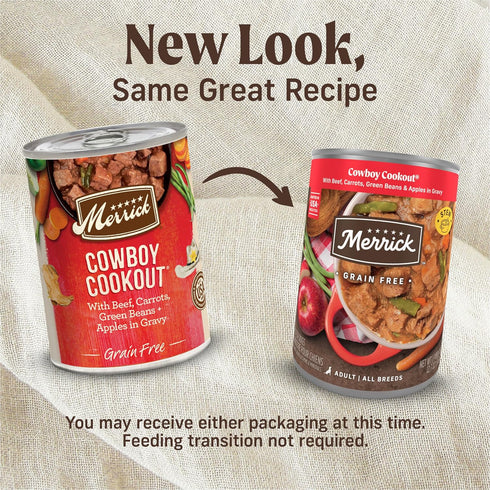 12.7 oz. Merrick Grain Free Wet Dog Food, Cowboy Cookout Recipe With Real Deboned Beef, Canned Adult Dog Food, Can