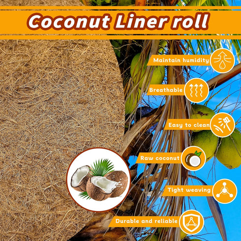 Hamiledyi Reptile Carpet Coconut Fiber Substrate, Coco Liner Roll 157x15.7in for Lizard Cage Mat and Garden Decoration