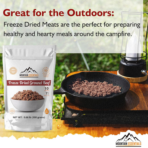 10 7-Year Pack 1 MOUNTAIN ESSENTIALS Freeze-Dried Ground Beef Pre-Cooked and Ready-to-Eat Hamburger Meat | Everyday
