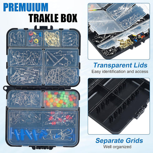 SILANON Fishing Tackle Kit with 174pcs Swivels, Sinker Slides, 3 Way Swivels, Duo Lock Snaps, Barrel Snap Swivels in