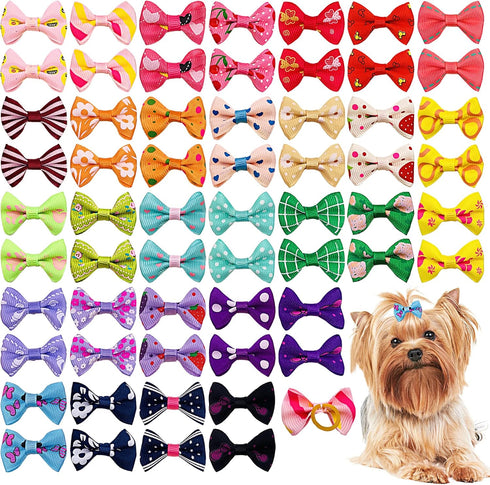 PET SHOW 300pcs Small Dog Hair Bows with Rubber Bands, Bulk Bowknot for Grooming