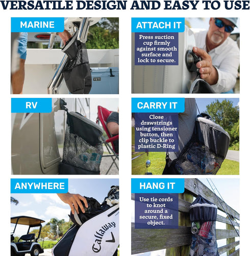 Cinch 5 (52074) STAR BRITE Mesh Trash Bag with Locking Suction Cup & Litter Guard Tie - for Boats, RVs, Gold Carts