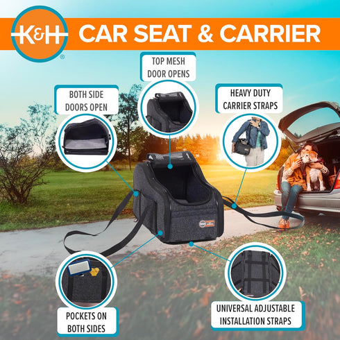 2 8 lbs. K&H Pet Products Center Console Dog Car Seat for Small Dogs & Cats, Secure Armrest Booster Pet Carrier