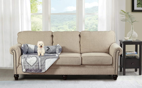Brilliant Sunshine Grey Heart Love Patchwork Pet Sofa Bed, Quilted, Washable Couch Protector with Removable Bolster,