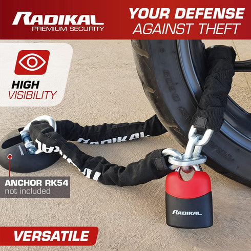 RADIKAL RK4120 Motorcycle Chain Lock, Cemented Steel, 3.93ft Long, High Security Padlock
