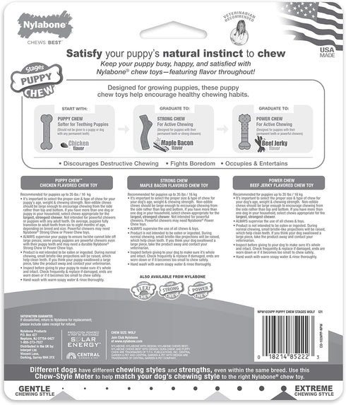Nylabone Puppy Stages Chew Toy Pack - Puppy Chew Toys for Teething, Chicken, Maple Bacon, Beef Jerky Flavors (3 Count)