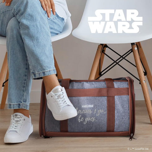 Star Wars for Pets The Mandalorian Soft Pet Carrier - Dog Travel Bag Fits Under Plane Seat, Gray & Brown