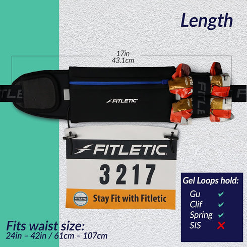 Fitletic - Ultimate II Running Pouch with Gels, Runners Pouch, Running Waist Belt with Gel Loops, Exterior Pocket