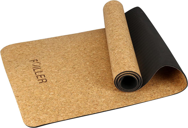 FOILLER Luxury Cork Yoga Mat, Natural Organic Cork & Eco-Friendly TPR, Non Slip Exercise & Fitness Mat (72” x 24”x4mm)