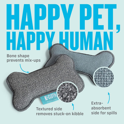 E-Cloth Pet Bowl Scrubber - Bone-Shaped Pet Bowl Cleaning Scrubber, Reusable, 100 Wash Guarantee - 2 Pack