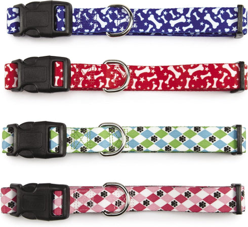 Nylon Pooch Patterns Dog Collar - Blue Bone - Fits Necks 10" to 16"