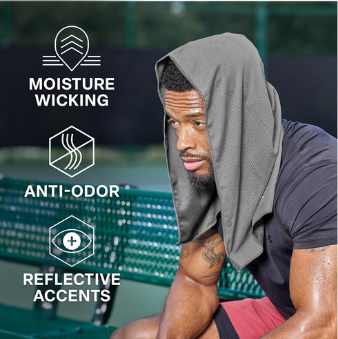 50+, 2+ COLD FACTOR Instant Cooling Hoodie Towel Advanced Chemical-Free Evaporative Cooling Technology UPF Hours