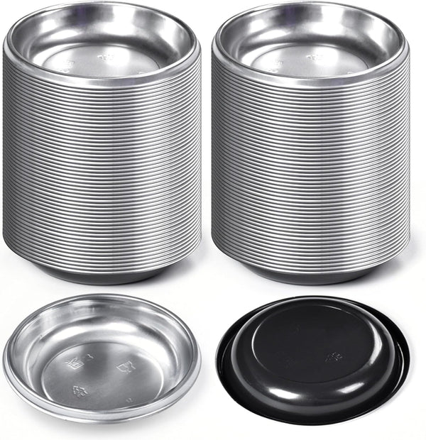 Skywin Disposable Pet Food Bowls for Cats, 100 PCS Lightweight Mini Plates, Easy to Carry and Store (Grey).