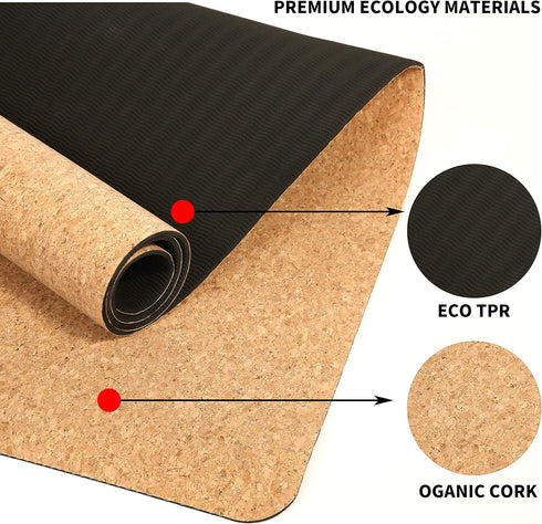 FOILLER Luxury Cork Yoga Mat, Natural Organic Cork & Eco-Friendly TPR, Non Slip Exercise & Fitness Mat (72” x 24”x4mm)