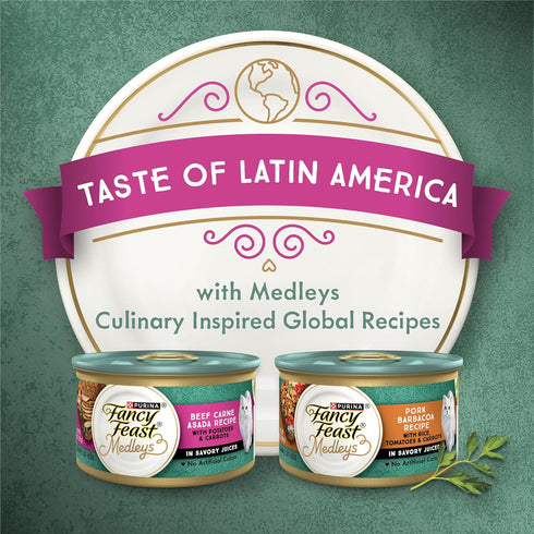 (Pack 24) 3 oz. Purina Fancy Feast Medleys Wet Food for Cats Beef Carne Asada Recipe with Potatoes and Carrots
