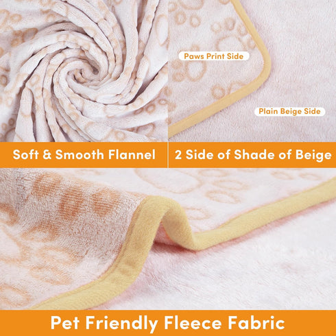 Stuffed Premium Soft Dog Blanket, with Flannel Beige Cute Paw Print, 24 * 32 inches, Cat Blanket Puppy Supplies Dog Products Stuff Essentials by Stuffed