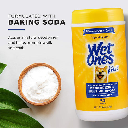 Wet Ones for Pets Deodorizing Dog Wipes, 50 Ct Cannister, Tropical Splash Scent, Multi-Purpose Wipes for All Dogs
