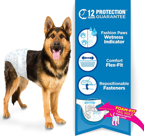 19" 36 Count Four Paws Wee-Wee Super Absorbent Disposable Adjustable Dog Potty Training Diapers, Leak-Proof Protection