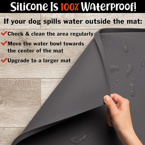 DogBuddy Waterproof Dog Food Mat, Silicone Mat for Dog Bowls, Nonslip Pet Feeding Mat, Small: 19"x12"