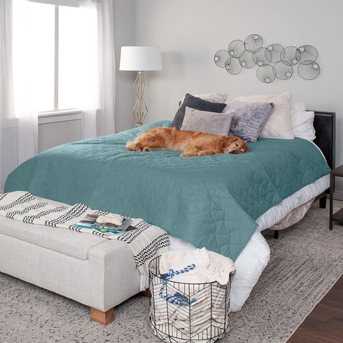 Furhaven Waterproof & Non-Slip Twin Size Mattress Cover Protector for Dogs & Cats, Washable, Nile Blue, Small/Twin Size