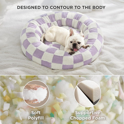Lesure Donut Small Dog Bed, Round Cat Beds for Indoor Cats, 30 Inch, Purple, Calming Plush with Anti-Slip Bottom