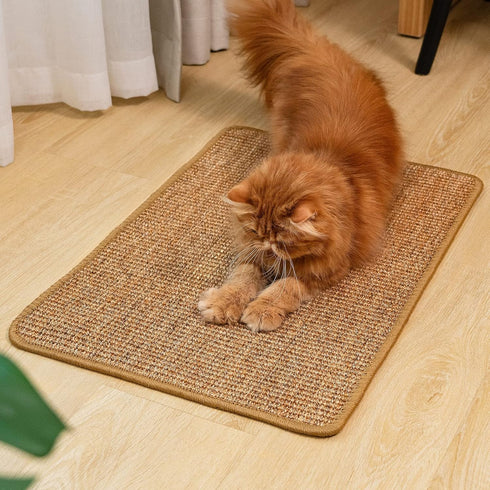Cat Scratcher Mat - Natural Sisal with Sticky Velcro Tapes, Horizontal Floor Pads for Indoor Cats