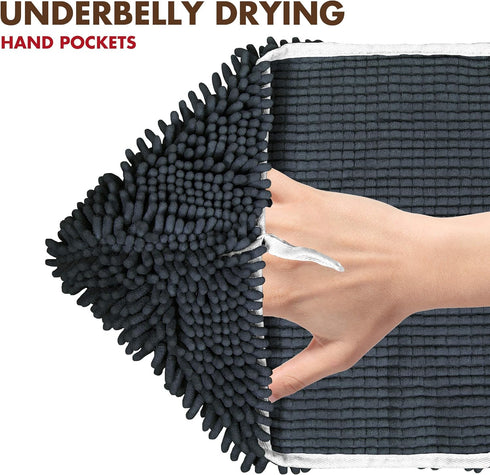 My Doggy Place Super Absorbent Microfiber Dog Towel - Quick Dry Shammy Towel with Hand Pockets, Charcoal