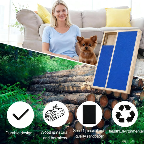 Dog Nail Scratch Pad with Treat Box, Solid Wood Nail Filing Board That Trims Nails Naturally Without Clippers for Dogs