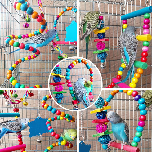 ESRISE Bird Parakeet Cockatiel Toys - Parrots Cage Hammock Swing Climbing Ladders Wooden Perch Chewing Toy for Budgies