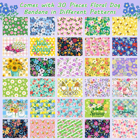 30 Summer Pcs Spring Dog Bandanas Bulk Floral Pet Scarves Bibs Adjustable Puppy Bandanas Girl Washable Flower Puppy