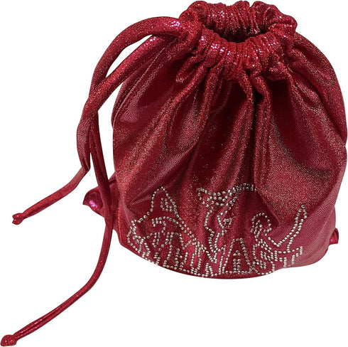 LIL'FOX 8"x10" Drawstring Gymnastics SMALL GRIP BAG, Lightweight Bag for Personal Equipment with Shiny Foil Rhinestones