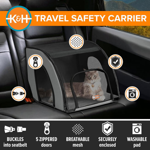 17 16 15in K&H Pet Products Enclosed Dog Cat Car Seat, Travel Safety Carrier for Pets, Dog Travel Car Seat, Soft-Sided