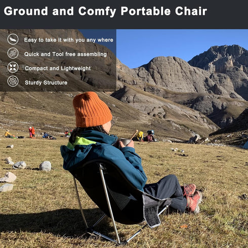 Backpacking, Ultralight Folding Camping Chair Low Lightweight Foldable Camp Chairs with Carry Bag for Hiking, Picnic