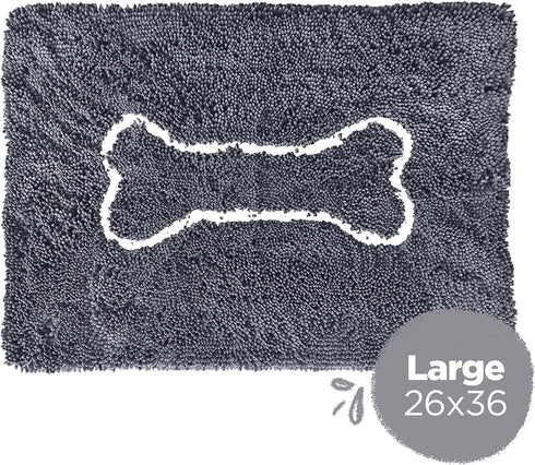 Soggy Doggy Doormat with Bone Design, Microfiber Chenille Indoor Wet Dog Mat for Muddy Paws, Gray/Light Gray