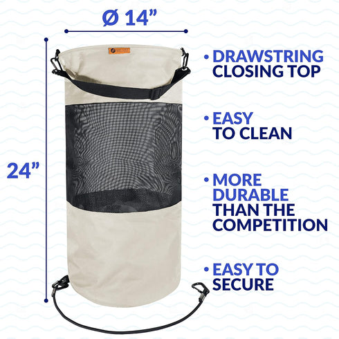 24x14 inches Portable Mesh Trash Bag for Boats, Kayaks, and Campers - (Beige)