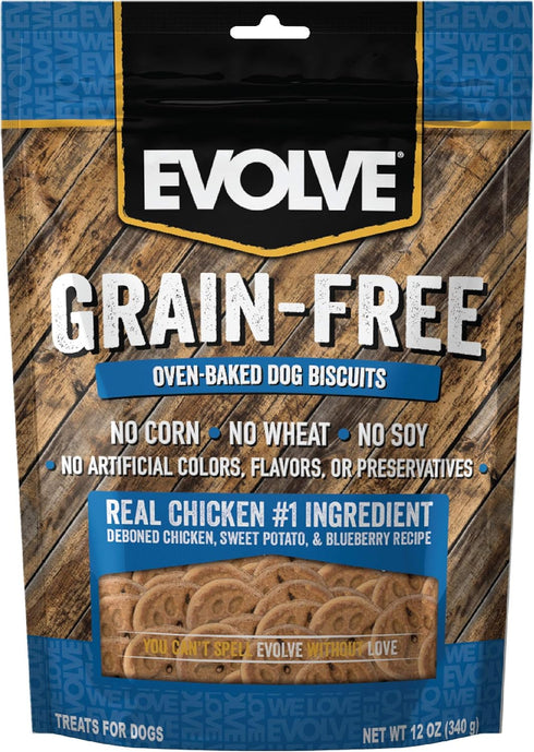 Evolve Pet Food Grain Free Dog Biscuits, Deboned Chicken, Sweet Potato & Blueberry, 12-Ounce