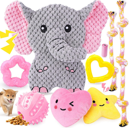 XIUGOAL Pink Puppy Toys - 9 Pack Puppy Chew Toys for Teething,