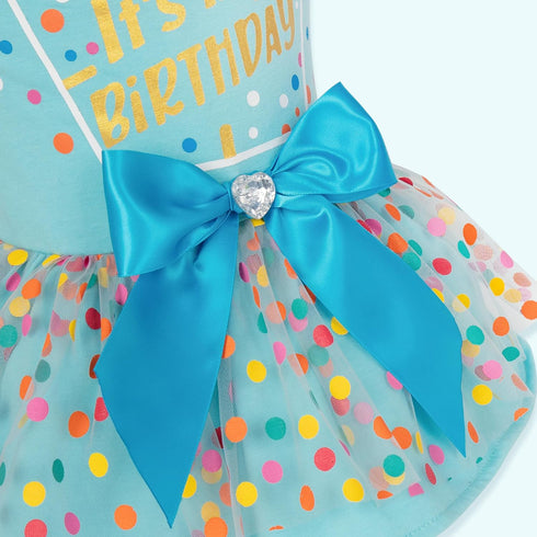 cyeollo Dog Birthday Dress Party Tulle Dresses for Small Dogs, Puppy Clothes Girl Pet Cat Holiday Outfit Apparel, Blue,