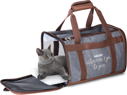Star Wars for Pets The Mandalorian Soft Pet Carrier - Dog Travel Bag Fits Under Plane Seat, Gray & Brown