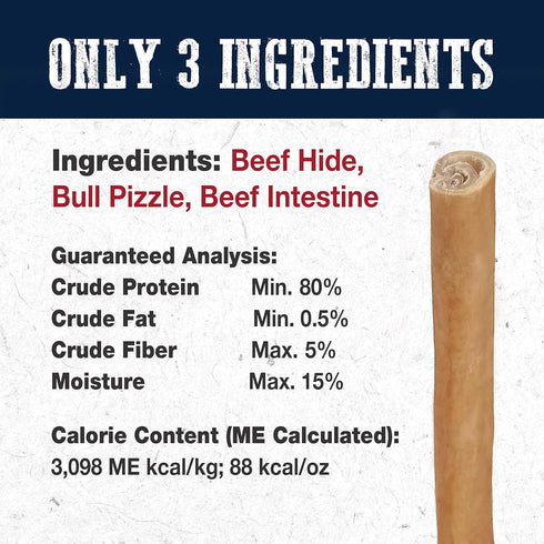 5 Count Cadet Bully Hide Sticks for Small Dogs, All-Natural Beef Pizzle, Limited-Ingredient Long-Lasting Dog Chews