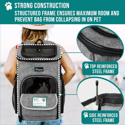 PetAmi Dog Backpack Carrier, Heather Gray, Airline Approved for Small & Large Cats, Ventilated Soft Sided