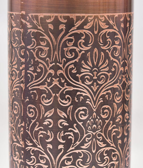 VJR Copper Bottle 33 Oz for Drinking Water Ayurvedic Leak Proof Floral Engraved Design