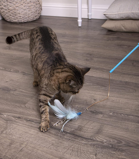 SmartyKat Frisky Flyer Feather Wand Cat Toy - Extendable Up to 24", Blue
