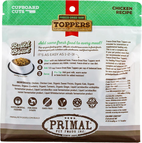 Primal Freeze Dried Raw Dog Food Topper & Cat Food Topper, Chicken, 3.5 oz, grain-free meal mixers with probiotics
