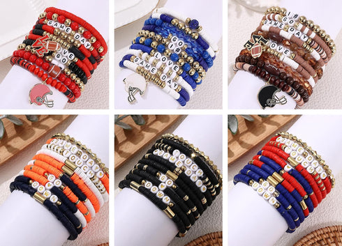10 Pack Cooluckday Game Day Bracelets for Women Football Stackable Charm Sports Bracelets Game Day Friendship Jewelry