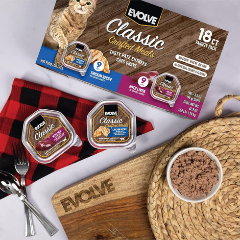 Evolve Classic Crafted Meals Cat Food Variety Pack - Chicken & Liver Recipe 3oz (Pack of 18)