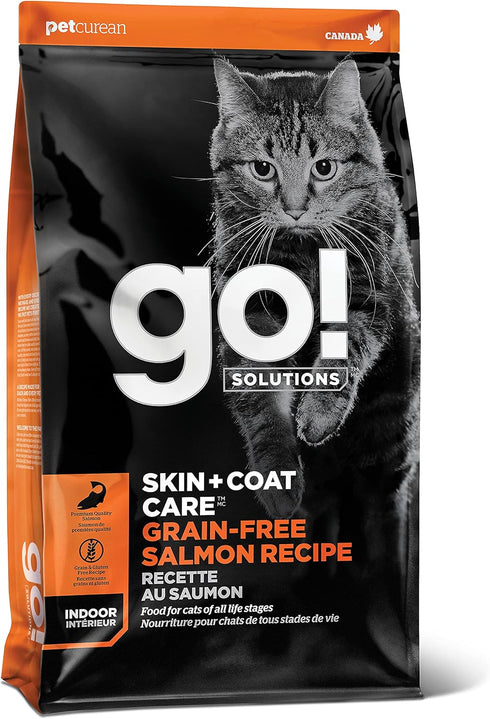 GO! SOLUTIONS Skin + Coat Care - Grain Free Dry Cat Food, 3 lb - Salmon Recipe, Cat Food for All Life Stages