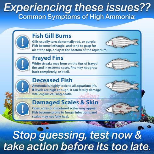 Ammonia Test Strips for Freshwater & Saltwater Fish Tank, Lab Grade Water Tester Kit - 100 Count
