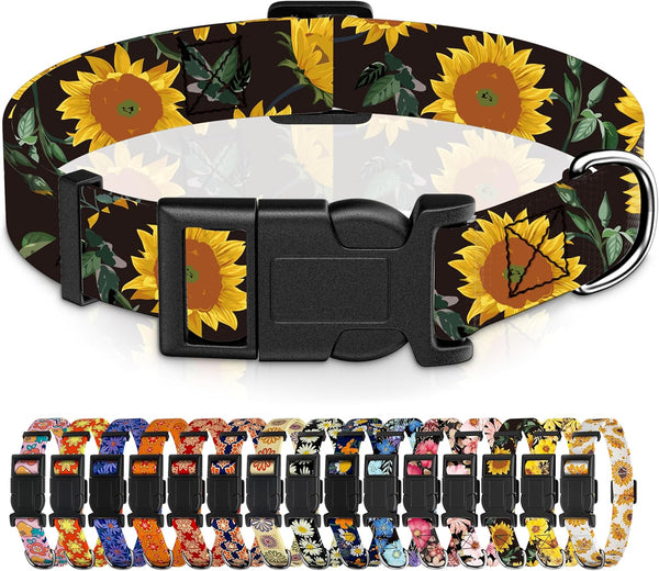 Dog Collar for Boys Girls, Sunflower Puppy Collar for Small Medium Large Dogs, Adjustable Soft Floral Pet Collar with
